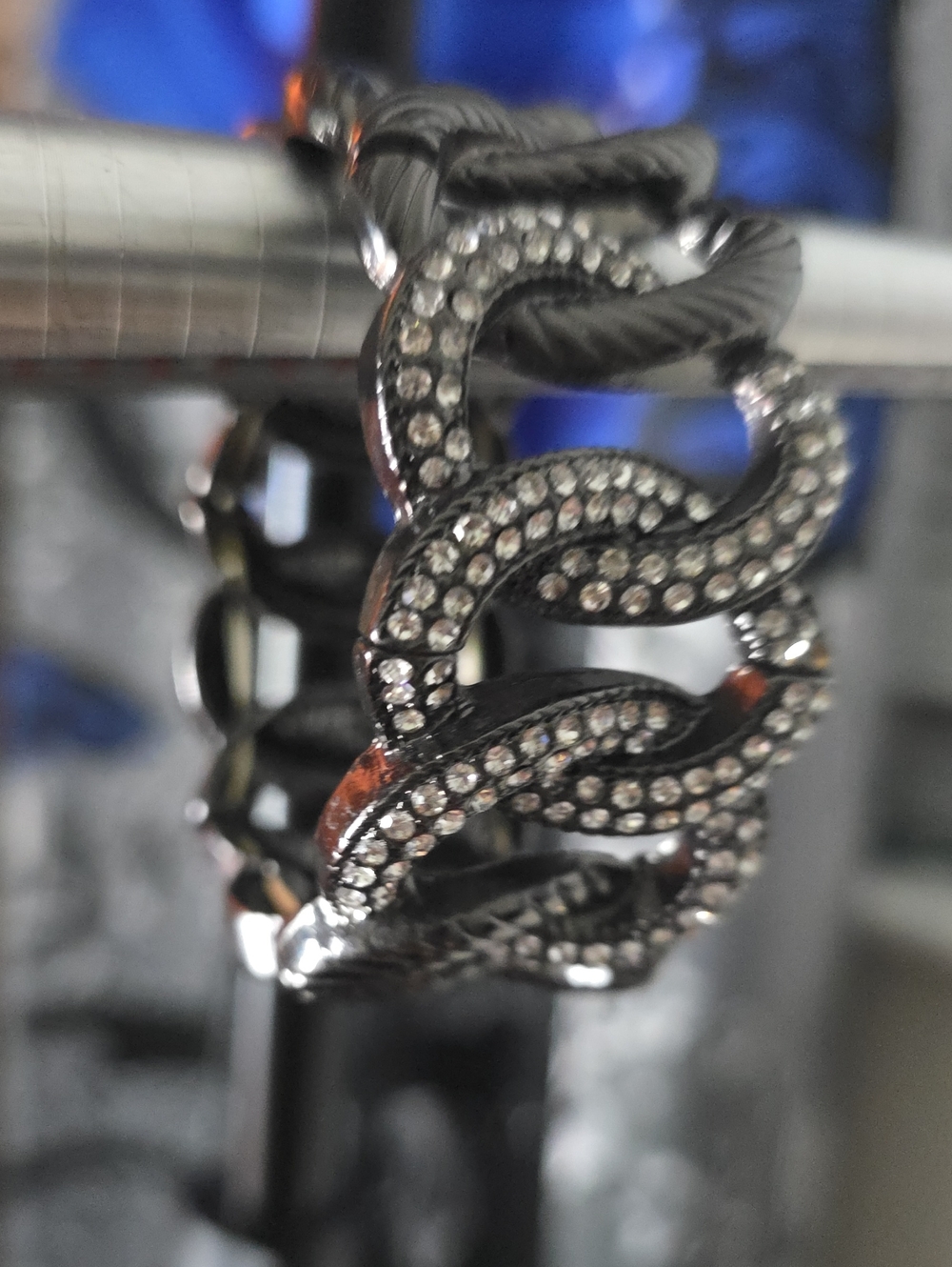 Source Unknown Gunmetal Chain-Link Bracelet with Clear Rhinestones